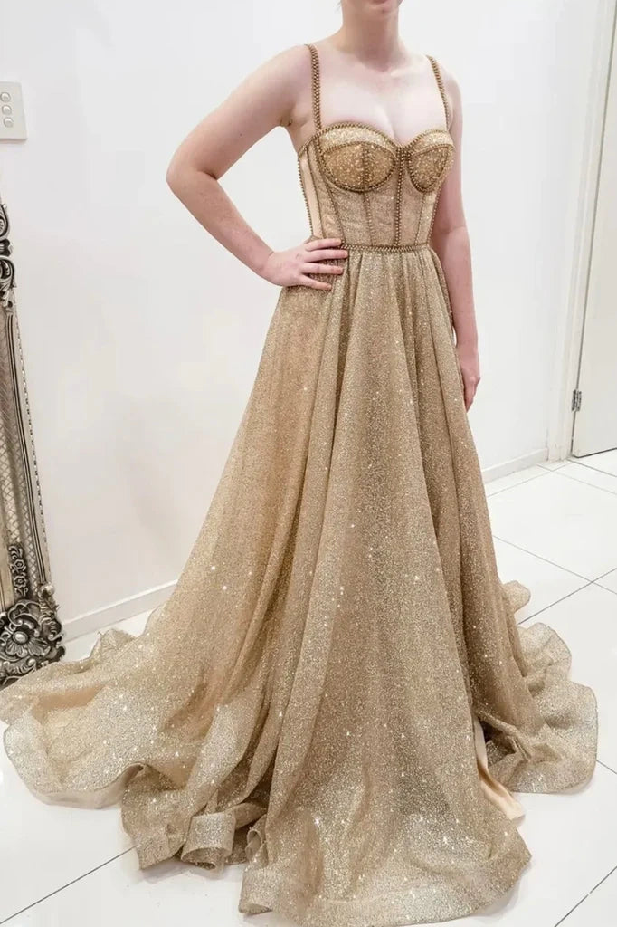 Sparkly Sweetheart Sleeveless Tulle A-Line Party Prom Dress