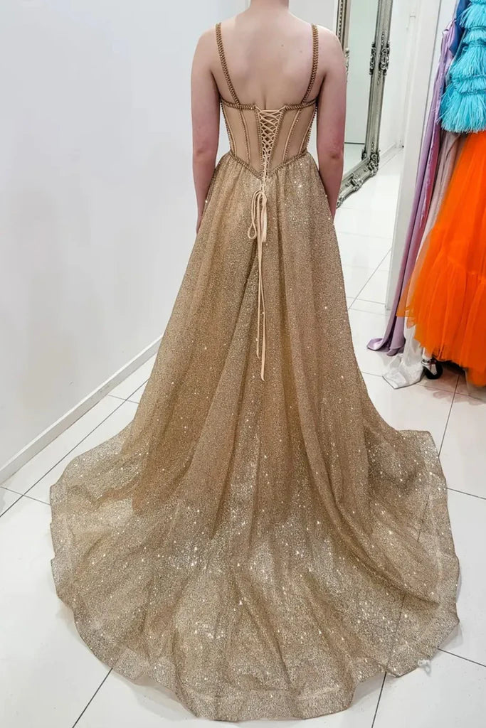 Sparkly Sweetheart Sleeveless Tulle A-Line Party Prom Dress