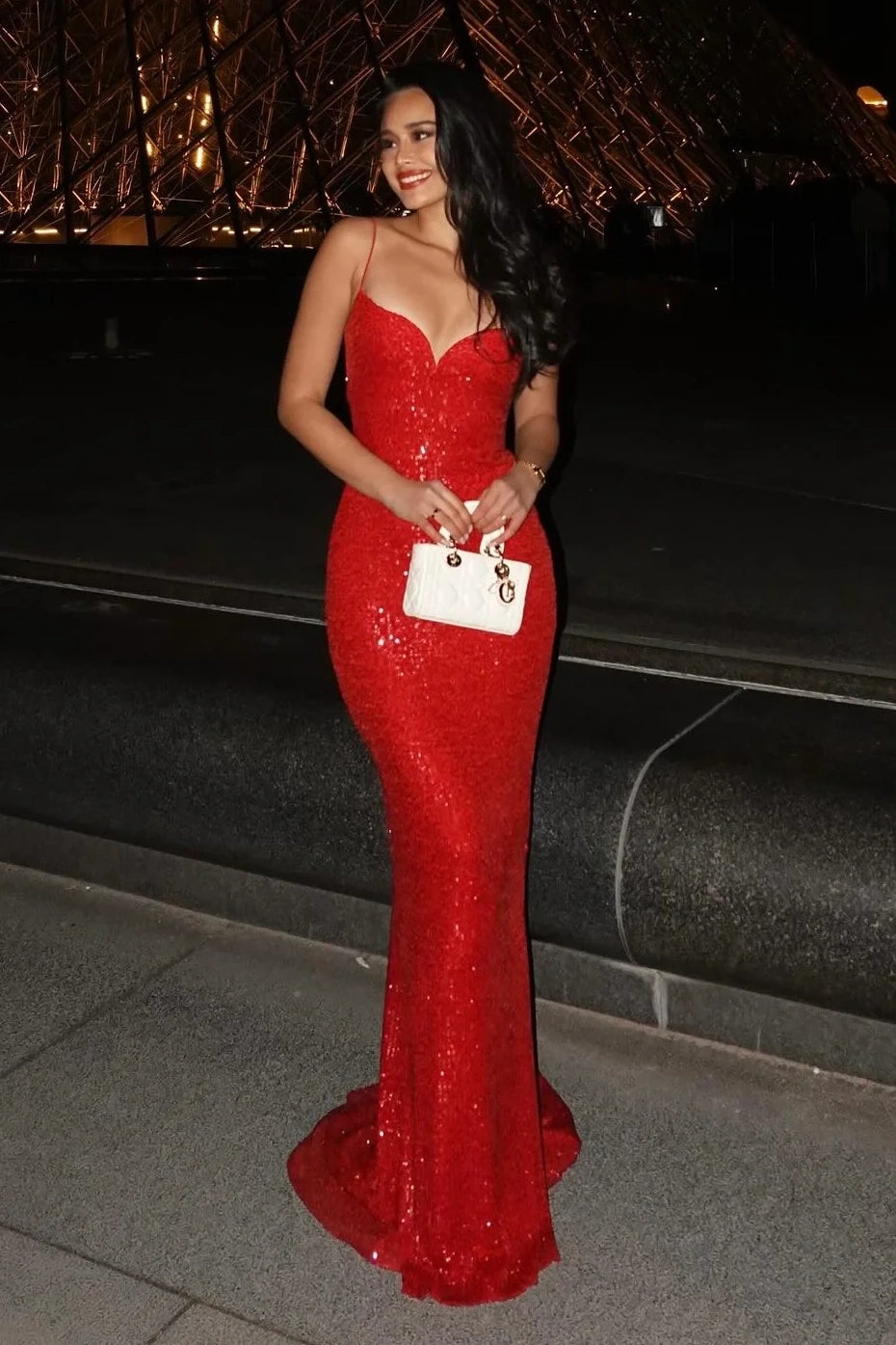 Sparkly Sweetheart Spaghetti Straps Mermaid Sequins Party Prom Dress