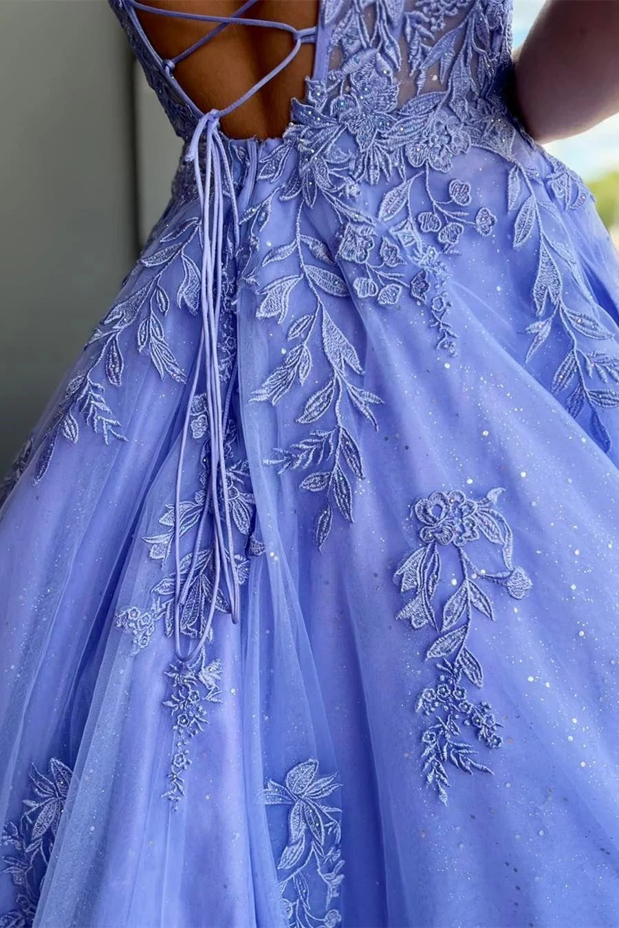 Sparkly Tulle A-Line Sleeveless Appliques Formal Party Prom Dress