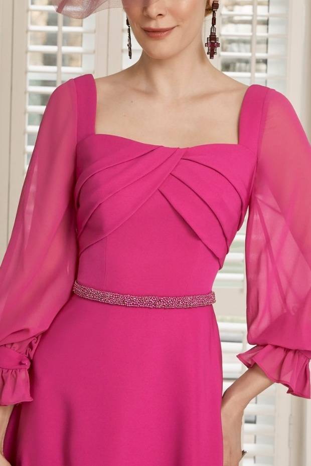Square Empire Beaded A-Line 3/4 Sleeves Mother Of Brides Dress