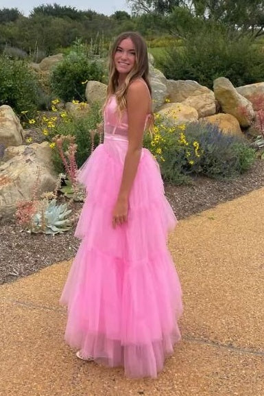 Square Sleeveless A-Line Tiered Tulle Party Prom Dress
