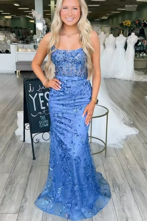 Square Sleeveless Backless Mermaid Lace Appliques Party Prom Dress