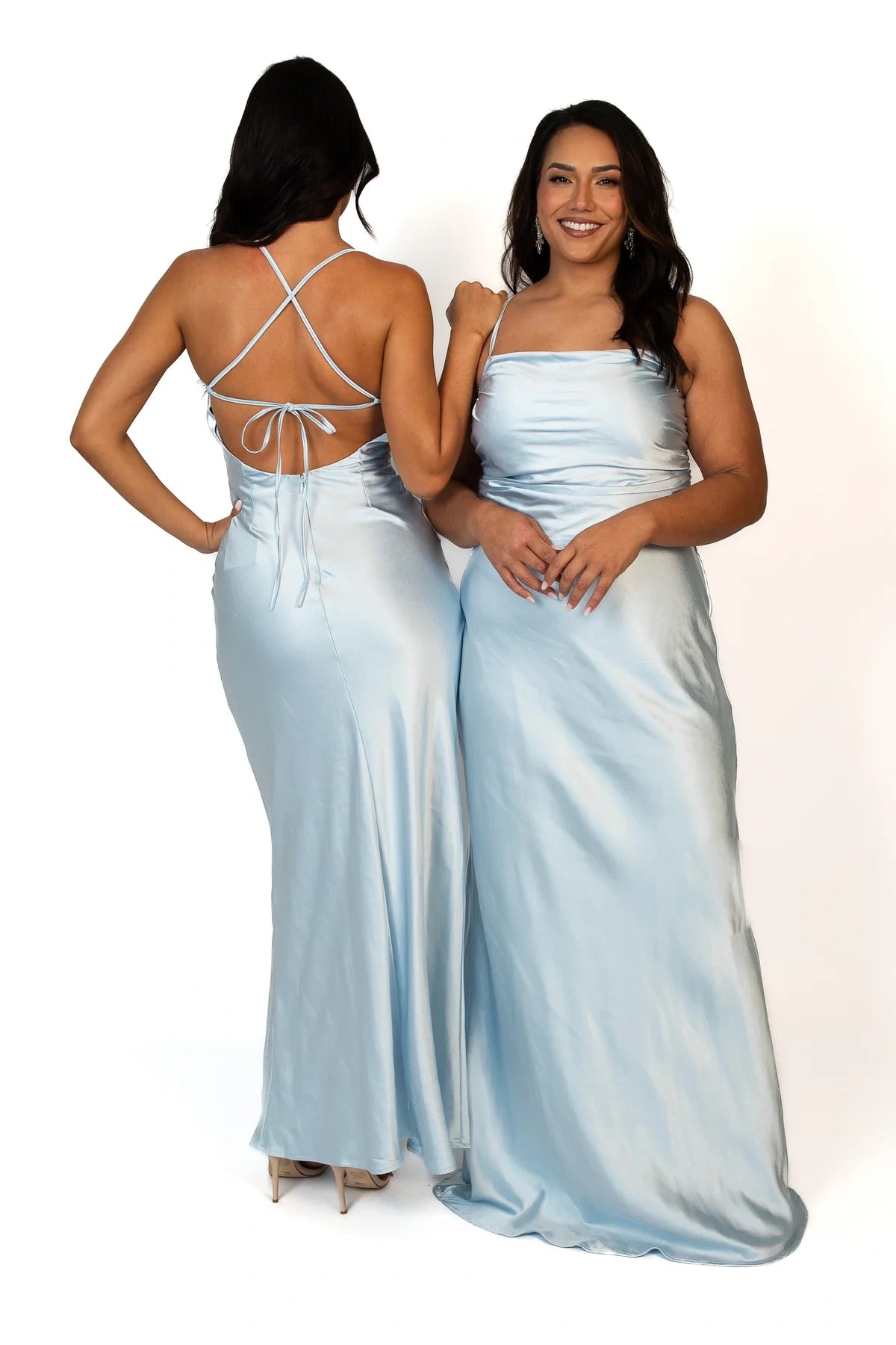 Square Spaghetti Straps Lace Up Long Bridesmaid Dress