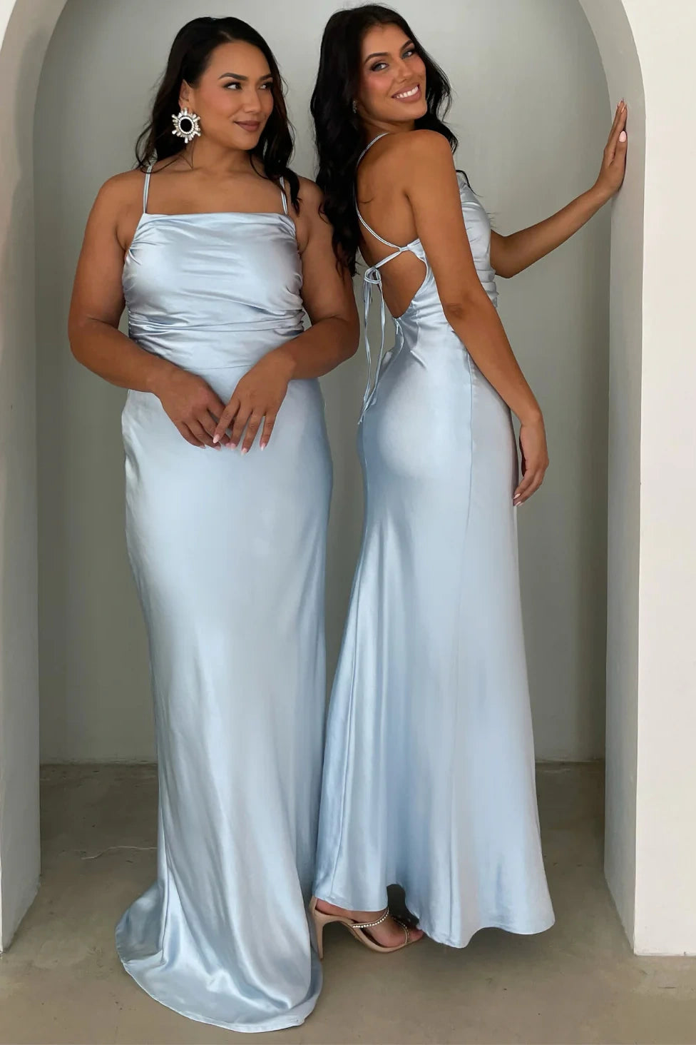Square Spaghetti Straps Lace Up Long Bridesmaid Dress