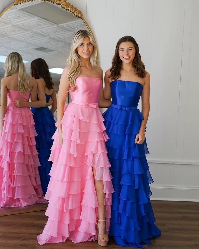 Strapless A-Line Empire Tiered Two Tone Party Prom Dress