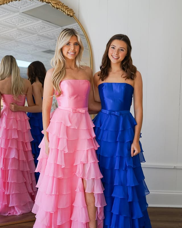 Strapless A-Line Empire Tiered Two Tone Party Prom Dress