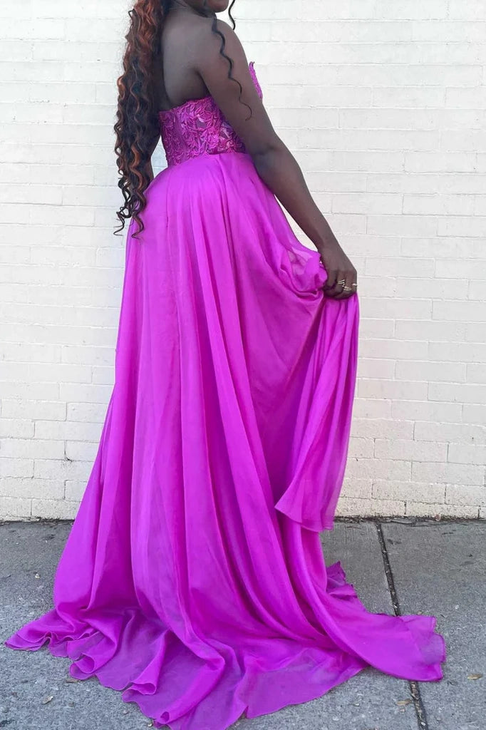 Strapless Chiffon A-Line Empire Lace Appliques Party Prom Dress