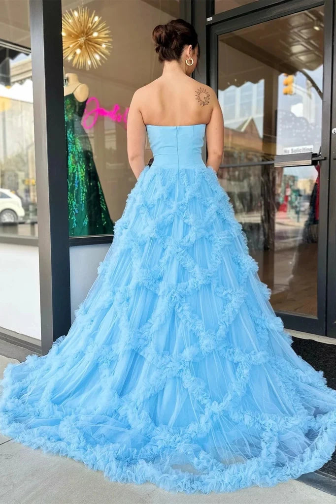 Strapless Empire A-Line Two Tone Tulle Party Prom Dress