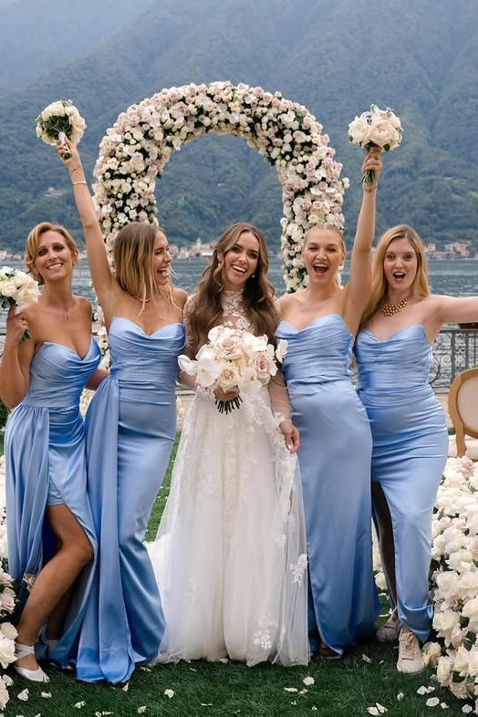 Strapless Empire Ruched Long Bridesmaid Dress With Slit