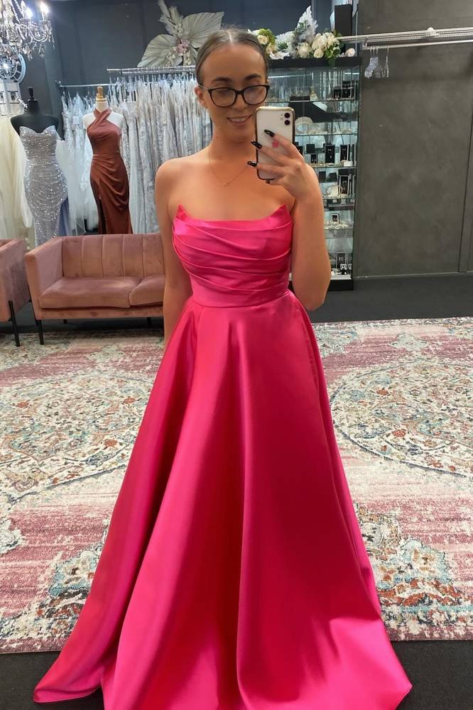 Strapless Empire Satin A-Line Party Prom Dress