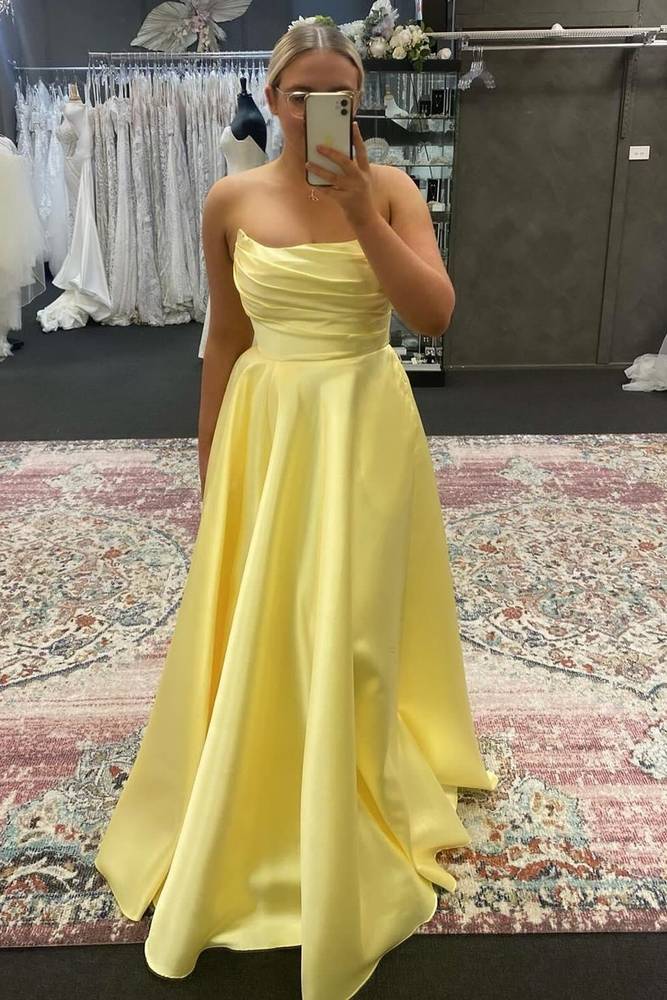 Strapless Empire Satin A-Line Party Prom Dress