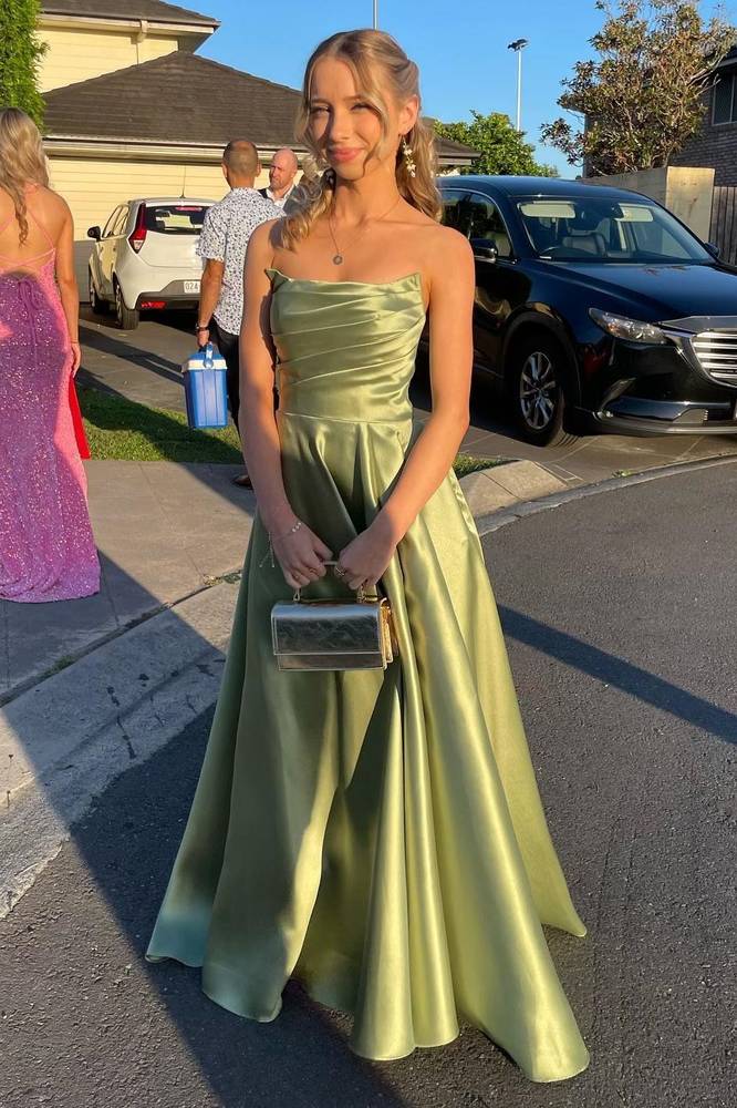 Strapless Empire Satin A-Line Party Prom Dress