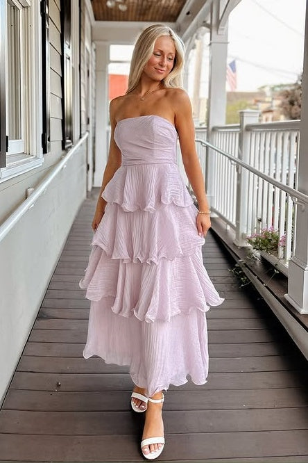 Strapless Sleeveless Empire Pleated Tiered Party Prom Dress