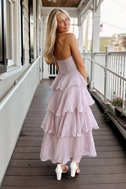 Strapless Sleeveless Empire Pleated Tiered Party Prom Dress