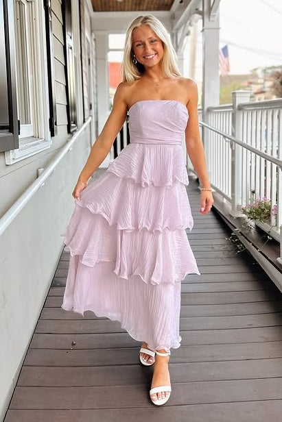 Strapless Sleeveless Empire Pleated Tiered Party Prom Dress