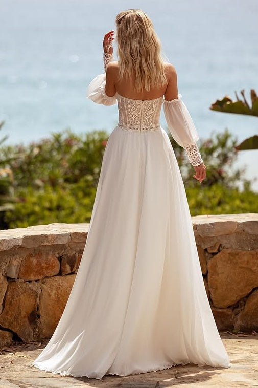 Sweetheart Empire Appliques Chiffon A-Line Long Wedding Dress