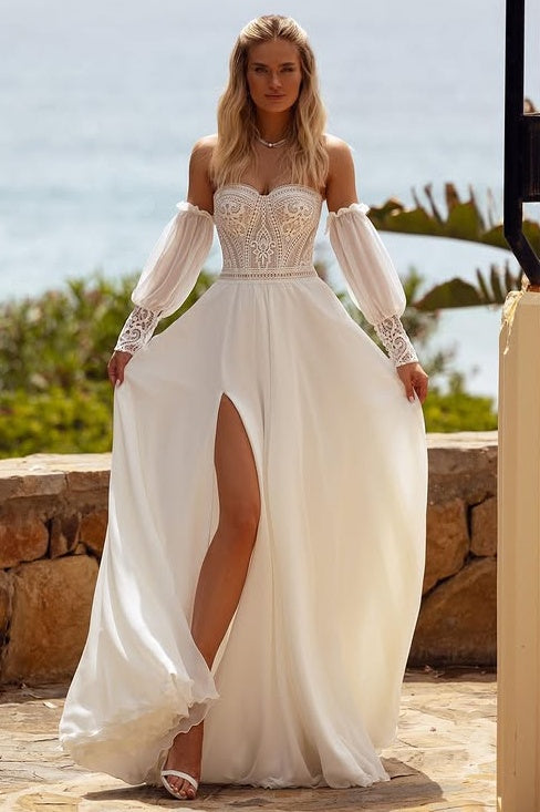 Sweetheart Empire Appliques Chiffon A-Line Long Wedding Dress