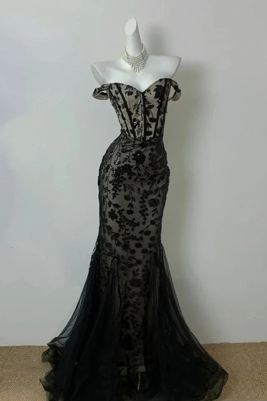 Sweetheart Off-Shoulder Lace Appliques Mermaid Party Prom Dress