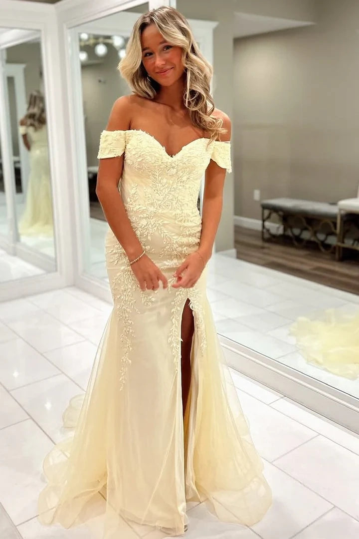 Sweetheart Off-Shoulder Lace Appliques Mermaid Party Prom Dress