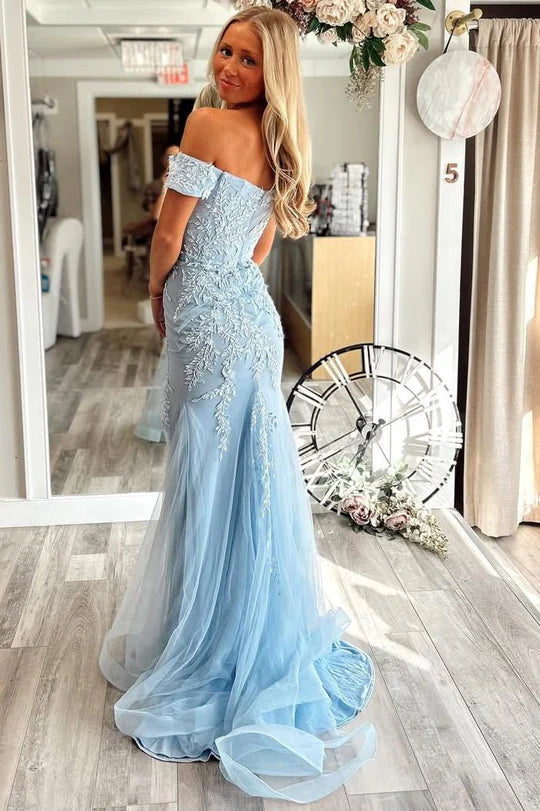 Sweetheart Off-Shoulder Lace Appliques Mermaid Party Prom Dress