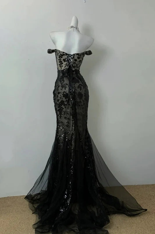 Sweetheart Off-Shoulder Lace Appliques Mermaid Party Prom Dress