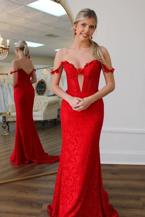Sweetheart Off-Shoulder Lace Mermaid Party Prom Dress
