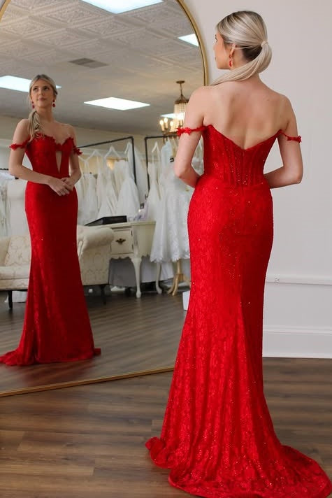 Sweetheart Off-Shoulder Lace Mermaid Party Prom Dress
