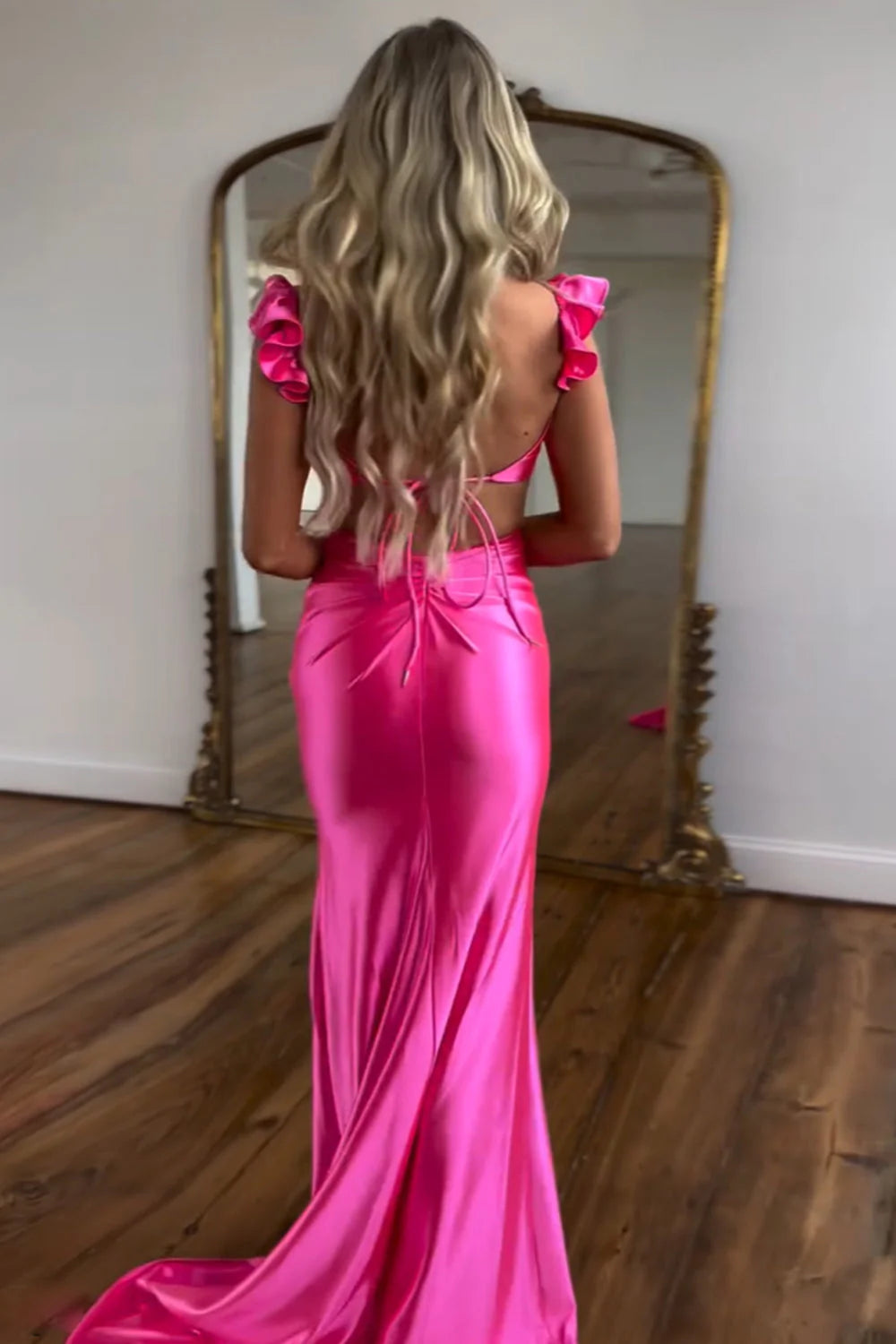 Sweetheart Ruffed Sleeves Illusion Empire Mermaid Party Prom Dress