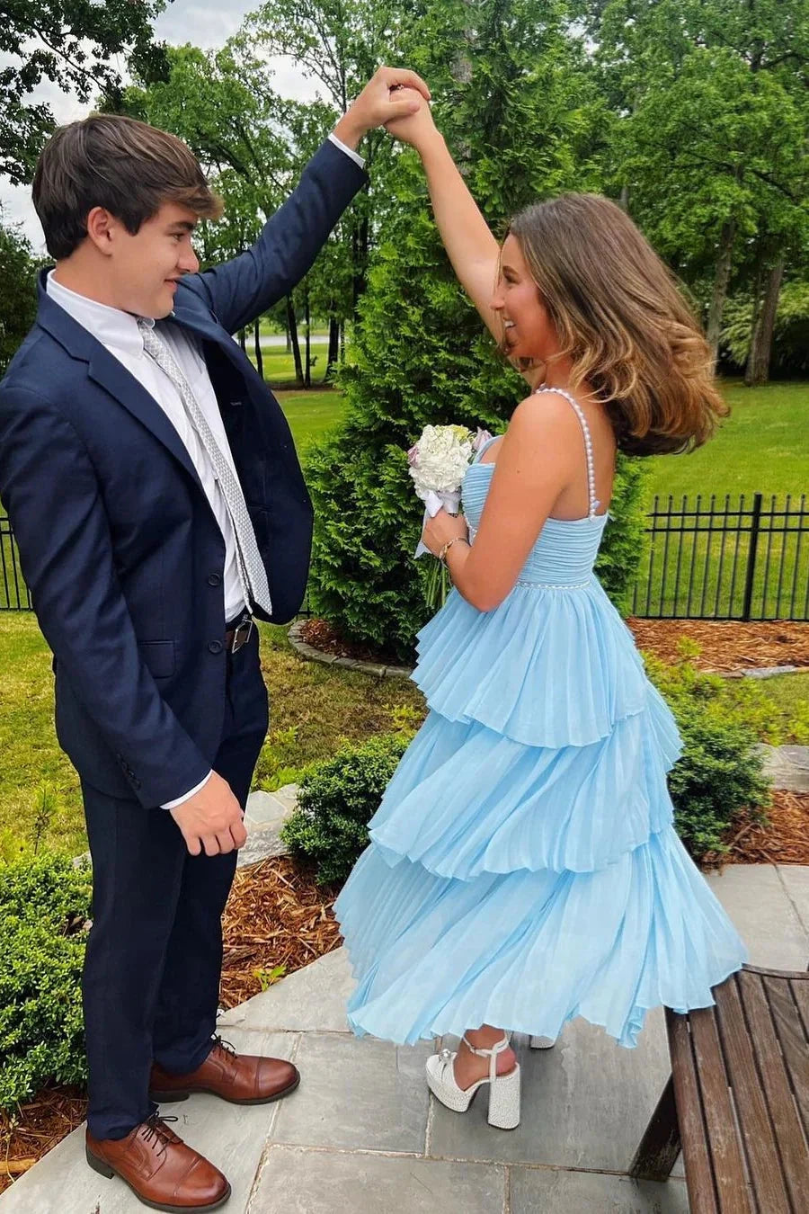 Sweetheart Sleeveless A-Line Tiered Party Prom Dress
