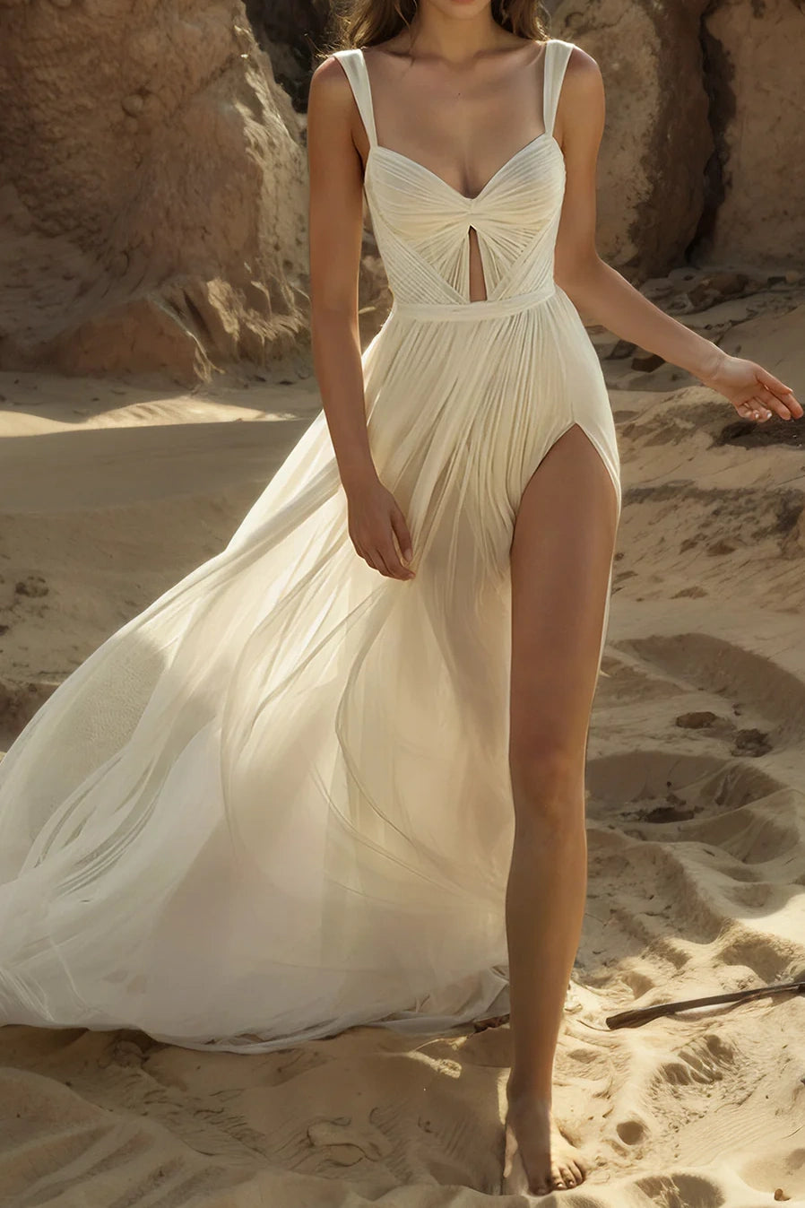 Sweetheart Sleeveless Backless A-Line Beach Wedding Dress