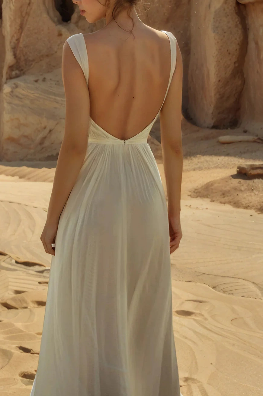Sweetheart Sleeveless Backless A-Line Beach Wedding Dress