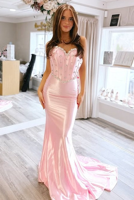 Sweetheart Sleeveless Backless Beaded Mermaid Party Prom Dress