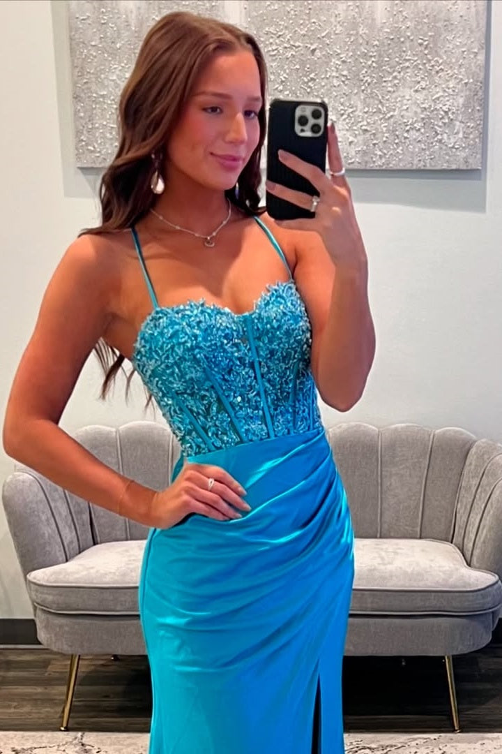 Sweetheart Sleeveless Lace Up Appliques Ruched Empire Party Prom Dress