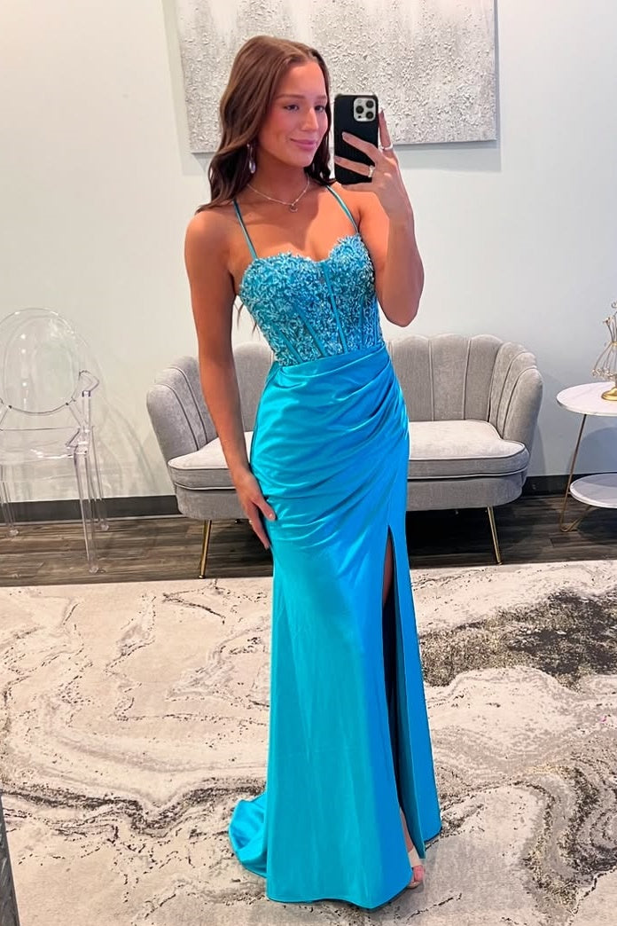 Sweetheart Sleeveless Lace Up Appliques Ruched Empire Party Prom Dress