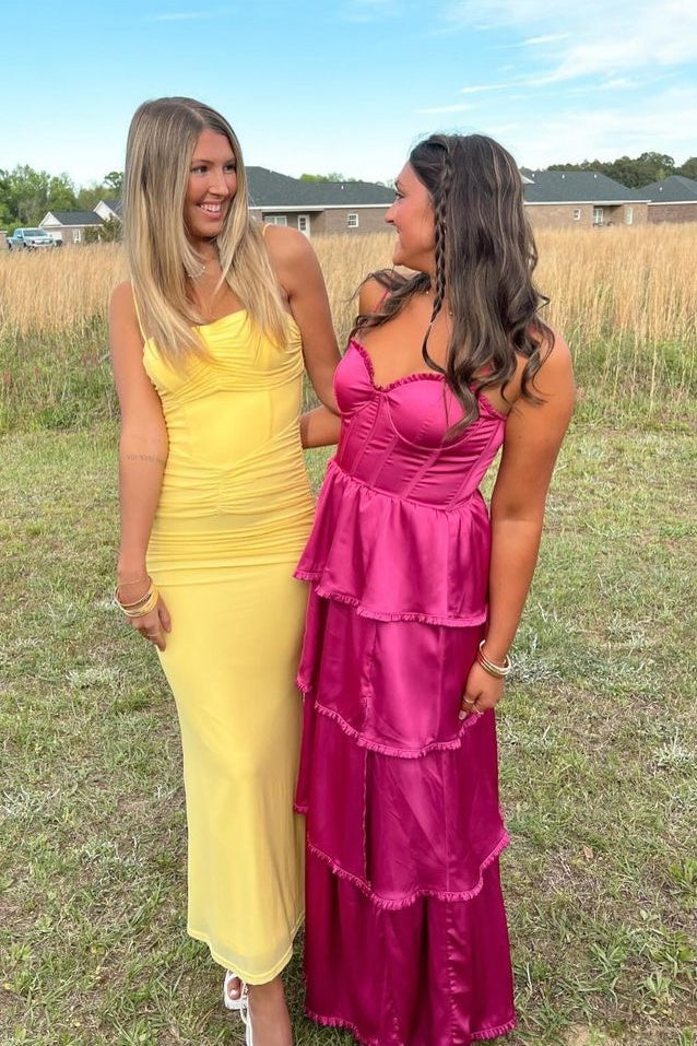 Sweetheart Sleeveless Satin A-Line Tiered Party Prom Dress