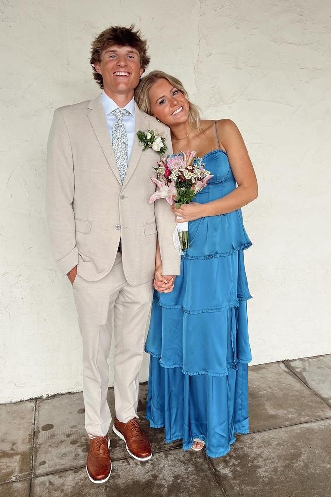 Sweetheart Sleeveless Satin A-Line Tiered Party Prom Dress