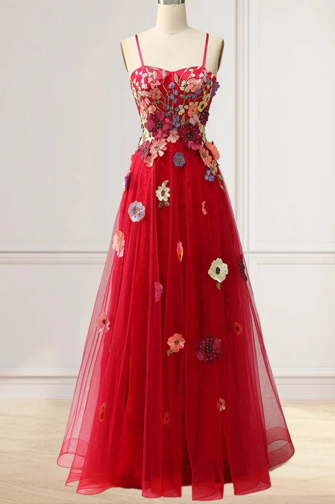 Sweetheart Sleeveless Tulle A-Line Florals Prom Dress