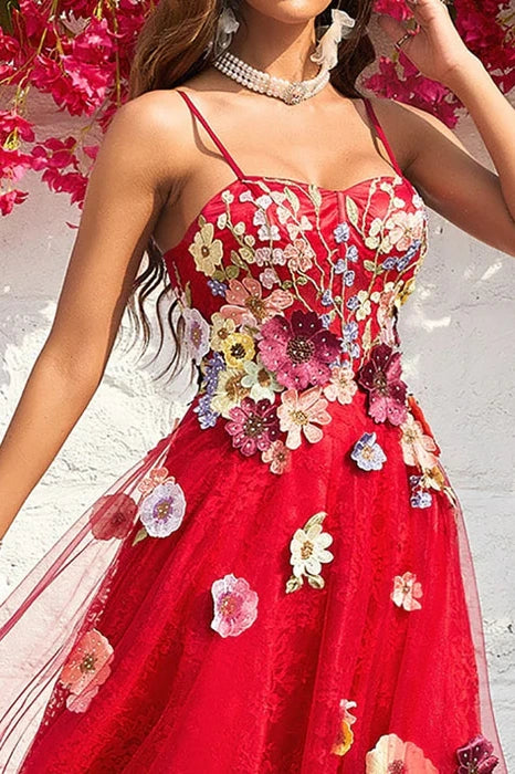 Sweetheart Sleeveless Tulle A-Line Florals Prom Dress