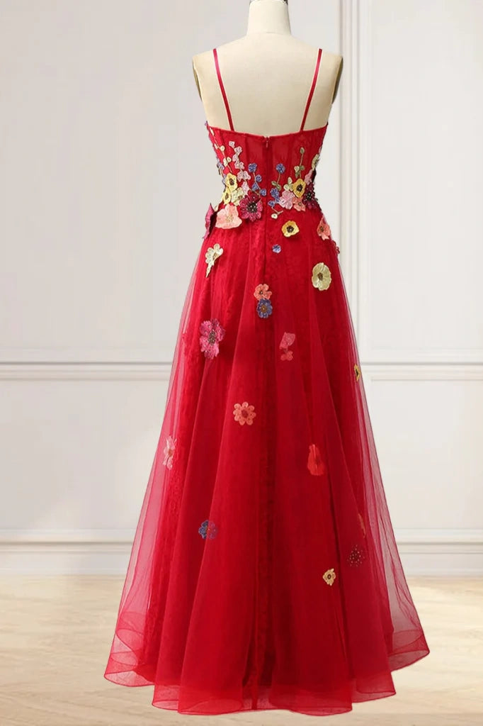 Sweetheart Sleeveless Tulle A-Line Florals Prom Dress