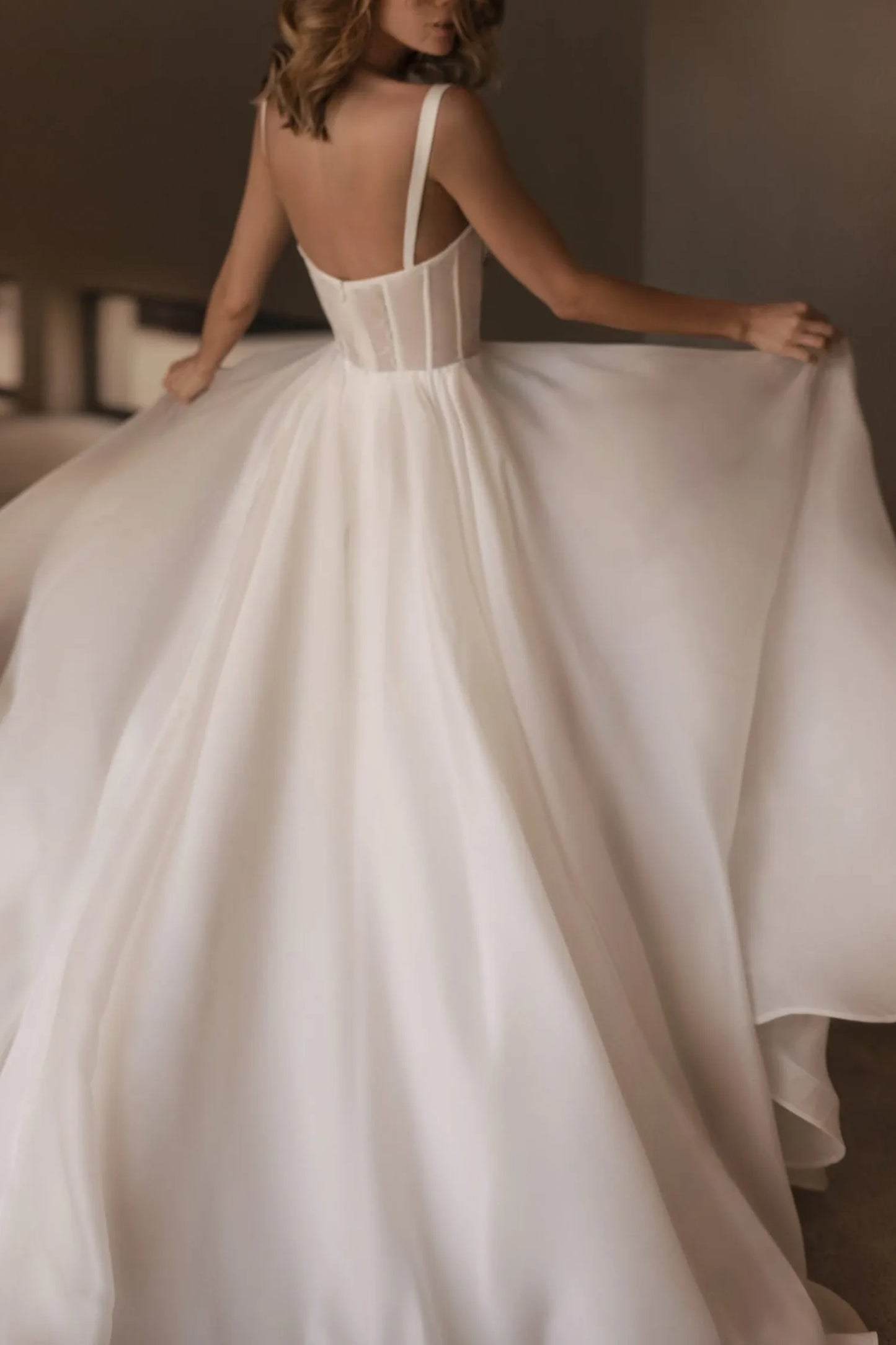 Sweetheart Spaghetti Straps Beaded Sheer Empire Chiffon Wedding Dress