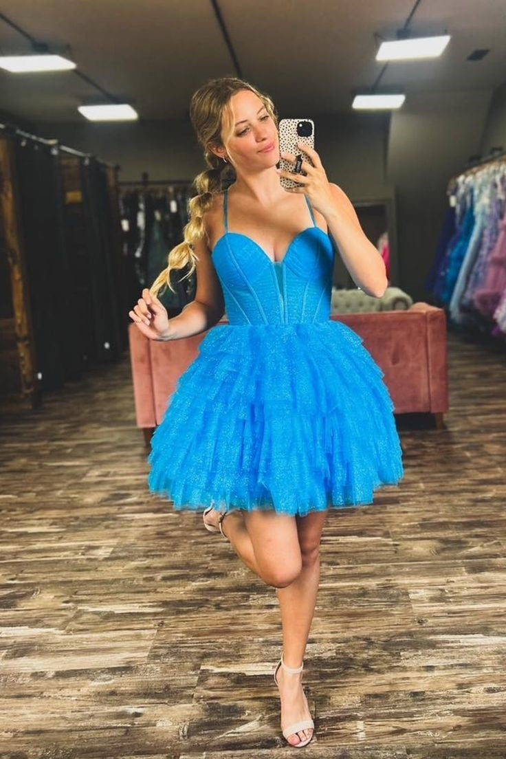 Sweetheart Spaghetti Straps Empire Tulle Homecoming Dress