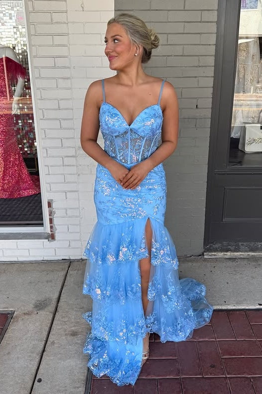 Sweetheart Spaghetti Straps Mermaid Appliques Party Prom Dress