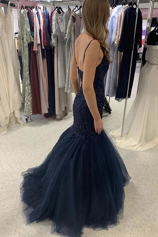 Sweetheart Spaghetti Straps Mermaid Lace And Tulle Prom Dress