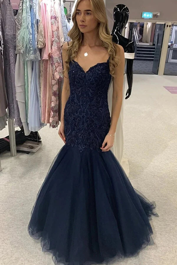 Sweetheart Spaghetti Straps Mermaid Lace And Tulle Prom Dress