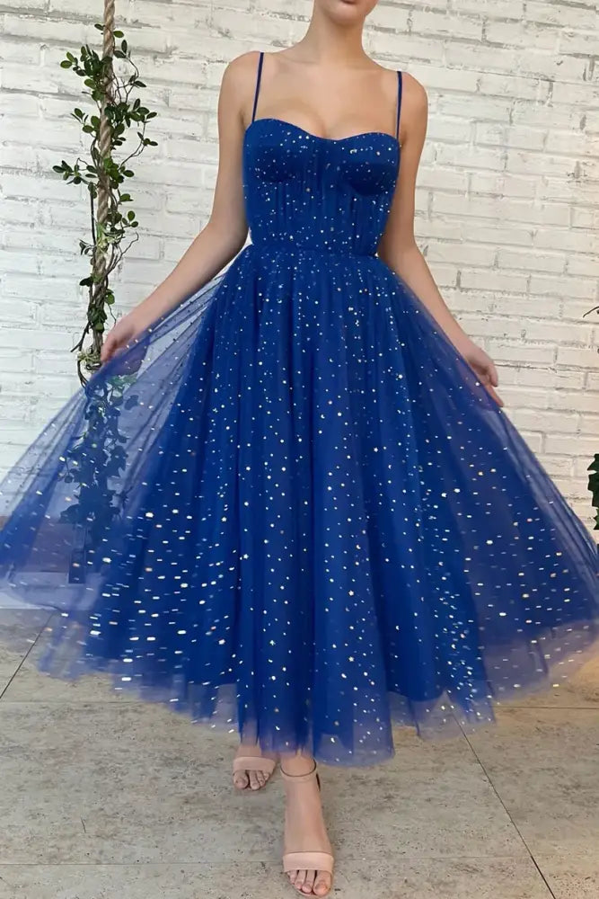 Sweetheart Spaghetti Straps Tulle A-Line Party Prom Dress