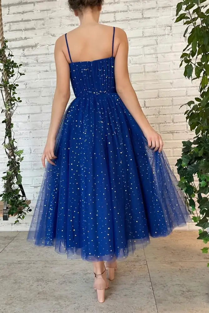 Sweetheart Spaghetti Straps Tulle A-Line Party Prom Dress