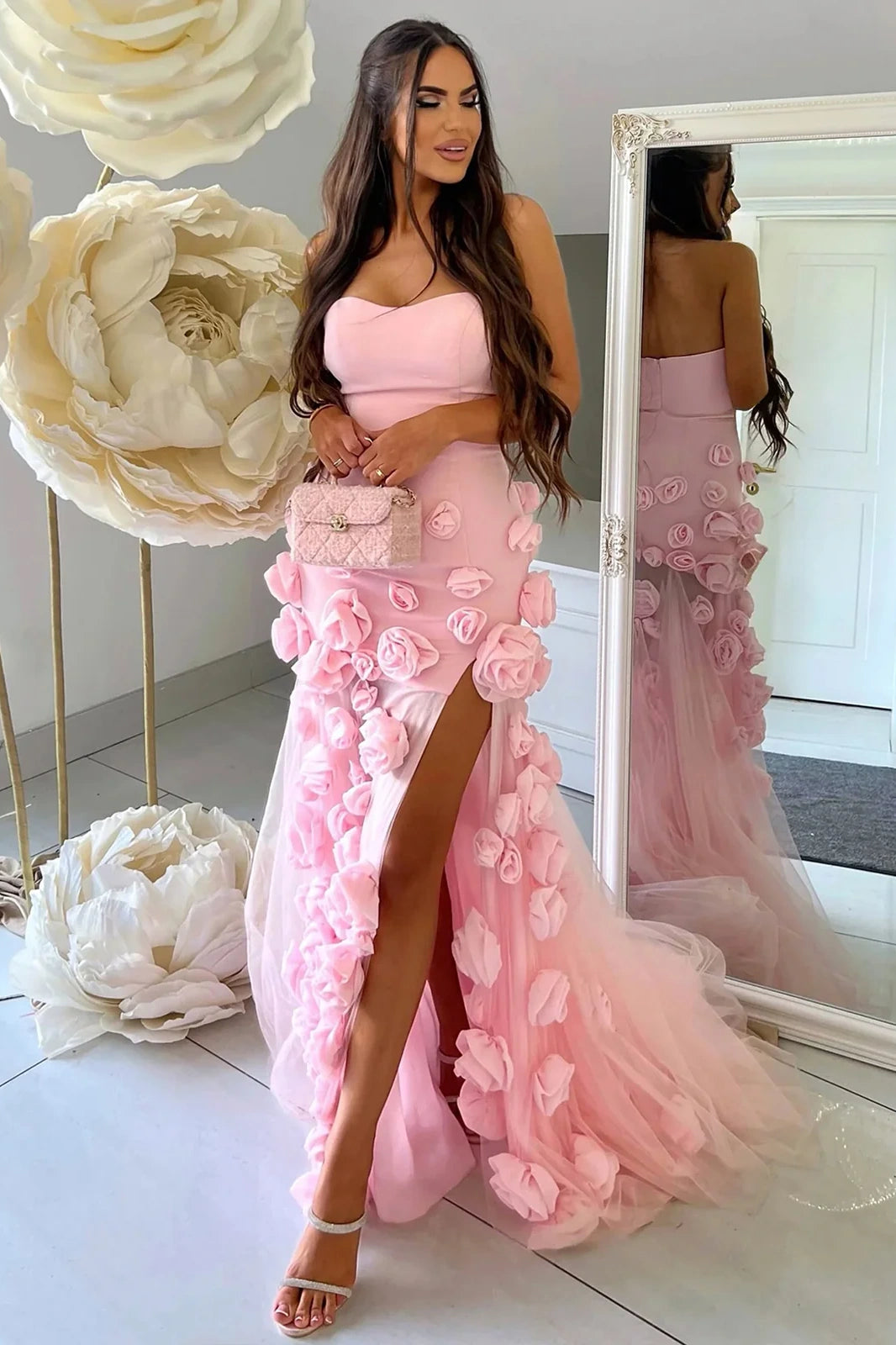 Sweetheart Strapless 3D Florals Mermaid Party Prom Dress