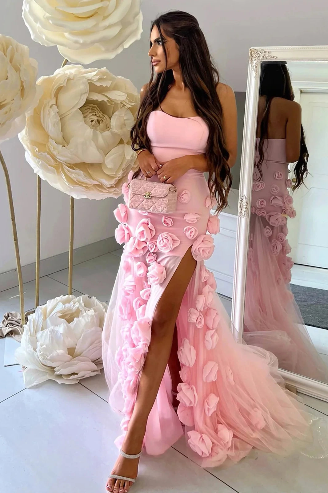 Sweetheart Strapless 3D Florals Mermaid Party Prom Dress