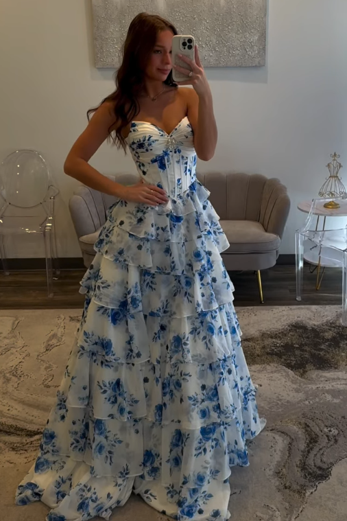 Sweetheart Strapless Empire Appliques Chiffon A-Line Party Prom Dress